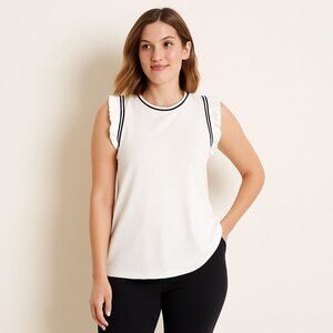 Cabi Women Topspin Top Black White Ruffle Sleeveless Stretch Knit #5199 Size S